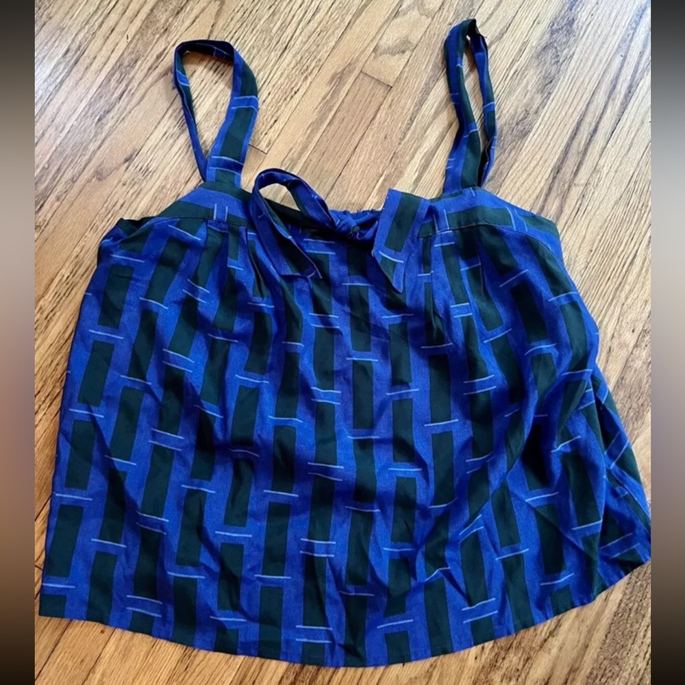 Cory Lynn Calter Anthropologie Blue and Green basket weave Tank Top large blouse
